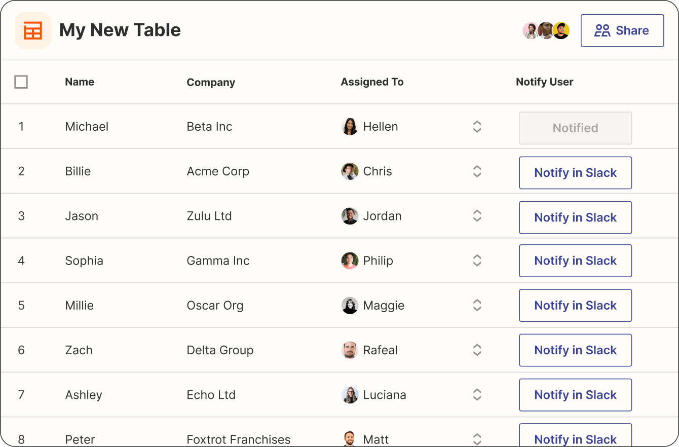 Tables interface graphic