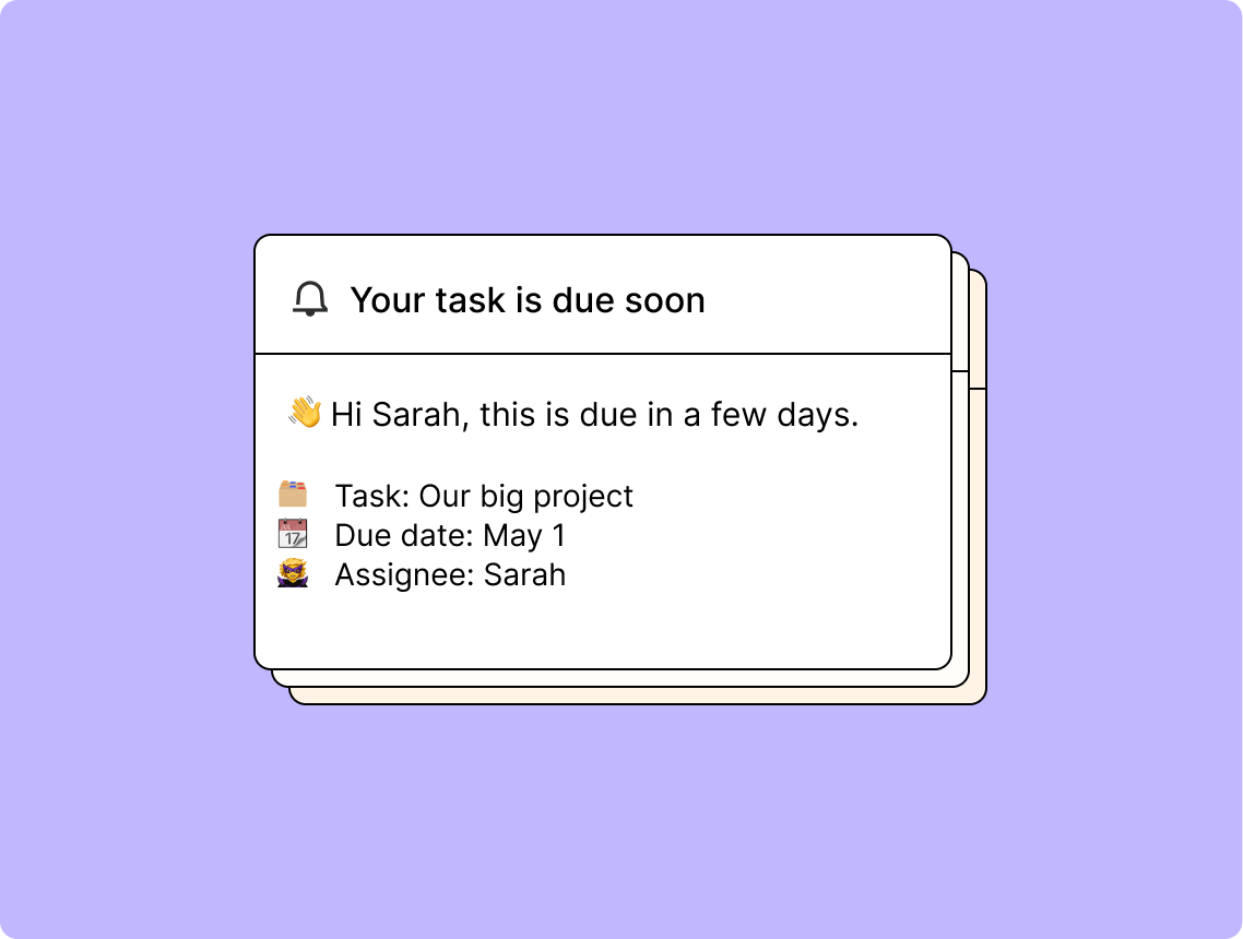 A dialog box showing how Zapier can automate project reminders for your team